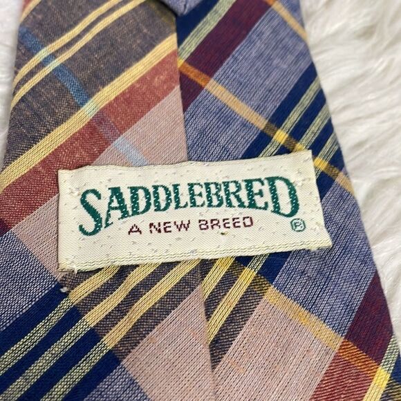 Saddlebred Mens Tie, Plaid, Multicolor, Vintage - Picture 5 of 7